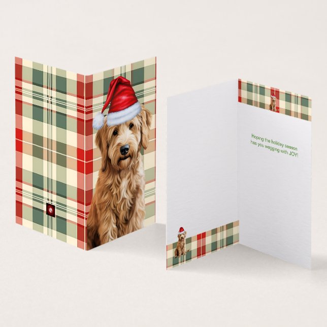 Goldendoodle Hund Red and Grönt Play Helgdag Card Kort (In- och utsida)