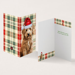 Goldendoodle Hund Red and Grönt Play Helgdag Card Kort