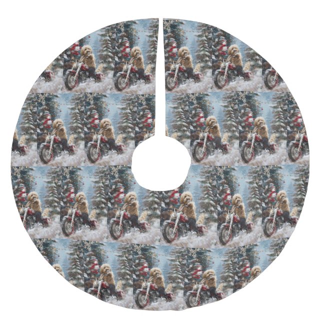 Goldendoodle Hund Riding Motorcle jul Julgransmatta Borstad Polyester (Framsidan)