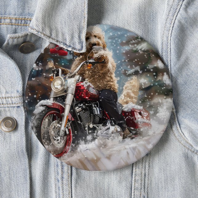 Goldendoodle Hund Riding Motorcle jul Knapp (In Situ)