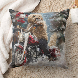Goldendoodle Hund Riding Motorcle jul Kudde