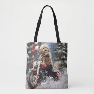 Goldendoodle Hund Riding Motorcle jul Tygkasse