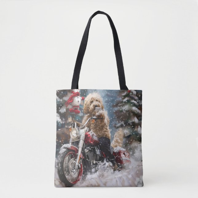 Goldendoodle Hund Riding Motorcle jul Tygkasse (Framsida)