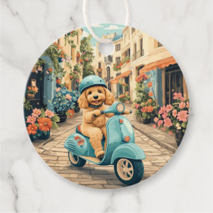 Goldendoodle Hund Riding Scooter European Streets Gåvor Etiketter