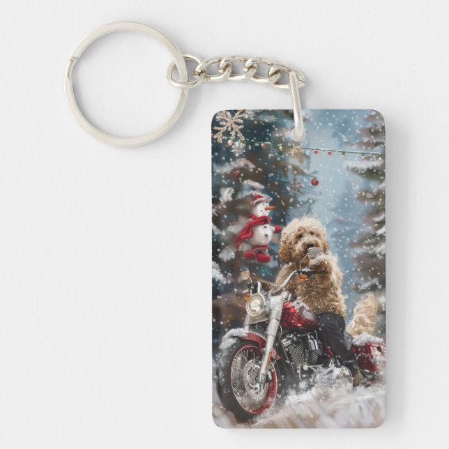 Goldendoodle Hund Ridning Motorcykel Jul  (Framsidan)