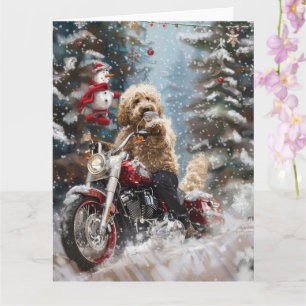 Goldendoodle Hund Ridning Motorcykel Jul Kort