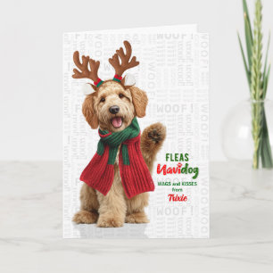 Goldendoodle Hund Roliga Loppor Navidog med Namn Helgkort