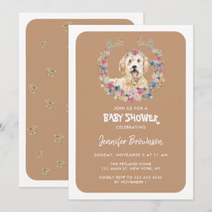 Goldendoodle Hund Rustic Flowers Inbjudningar