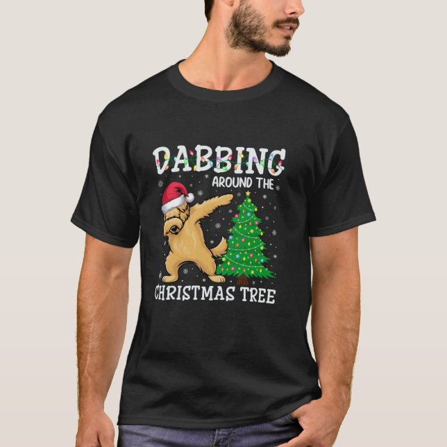 Goldendoodle Hund Santa Hat Dabbing runt Chri T Shirt (Framsida)
