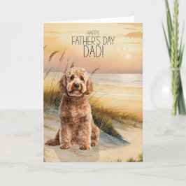 Goldendoodle Hund Solnedgång Strand Fars Dag Helgkort