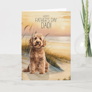 Goldendoodle Hund Solnedgång Strand Fars Dag Helgkort