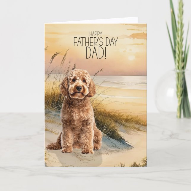 Goldendoodle Hund Solnedgång Strand Fars Dag Helgkort (Framsida)