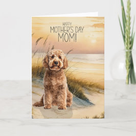 Goldendoodle Hund Solnedgång Strand Mors Dag Helgkort