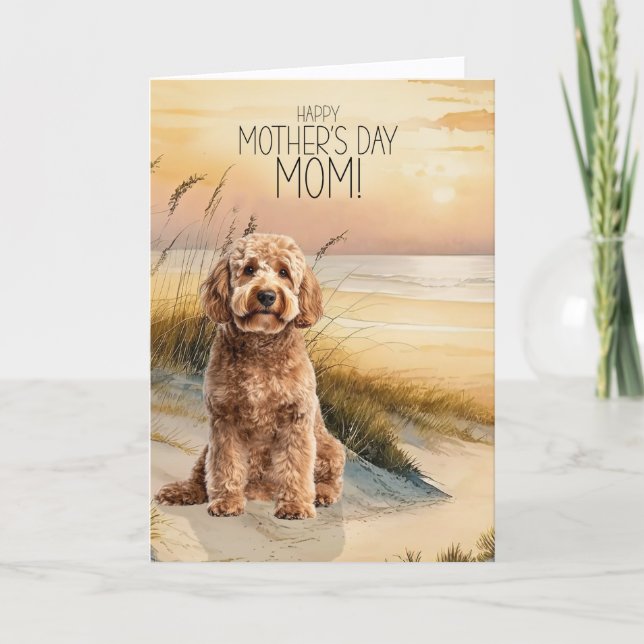 Goldendoodle Hund Solnedgång Strand Mors Dag Helgkort (Framsida)