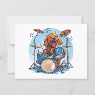 Goldendoodle Hund Spelande Drums Vykort