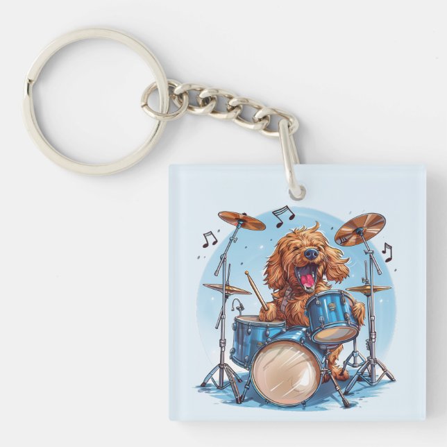Goldendoodle Hund Spelar Trummor (Framsidan)