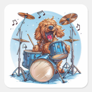 Goldendoodle Hund Spelar Trummor Fyrkantigt Klistermärke