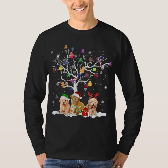 Goldendoodle Hund Träd jultomten Julafton Funny G T Shirt (Framsida)