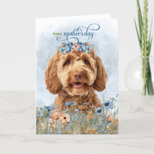 Goldendoodle Hund Vilda Blommor Mors Dag Helgkort