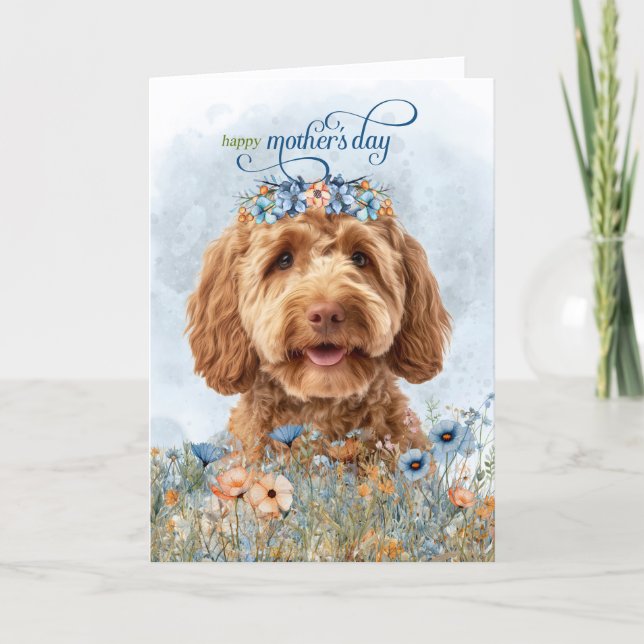 Goldendoodle Hund Vilda Blommor Mors Dag Helgkort (Framsida)