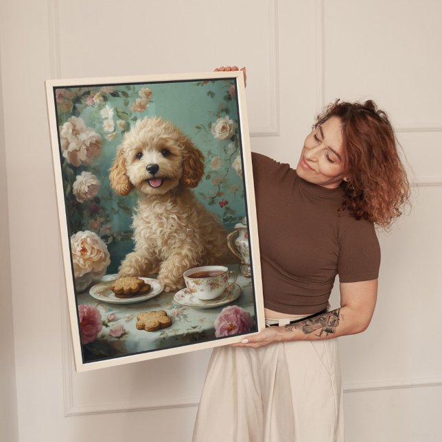 Goldendoodle Hund Vintage Tea Canvastryck (Skapare uppladdad)