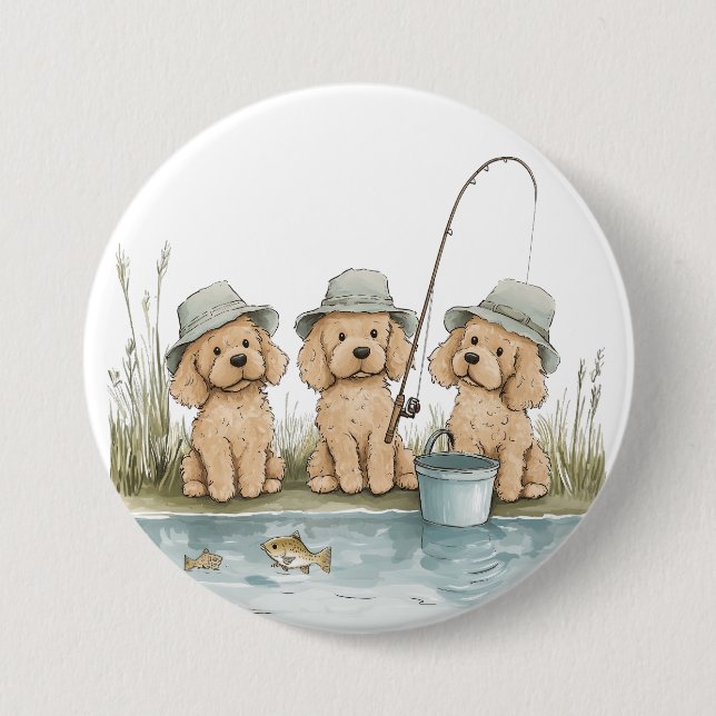Goldendoodle Hundar Fishing Knapp (Framsida)