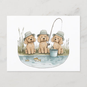 Goldendoodle Hundar Fishing Vykort