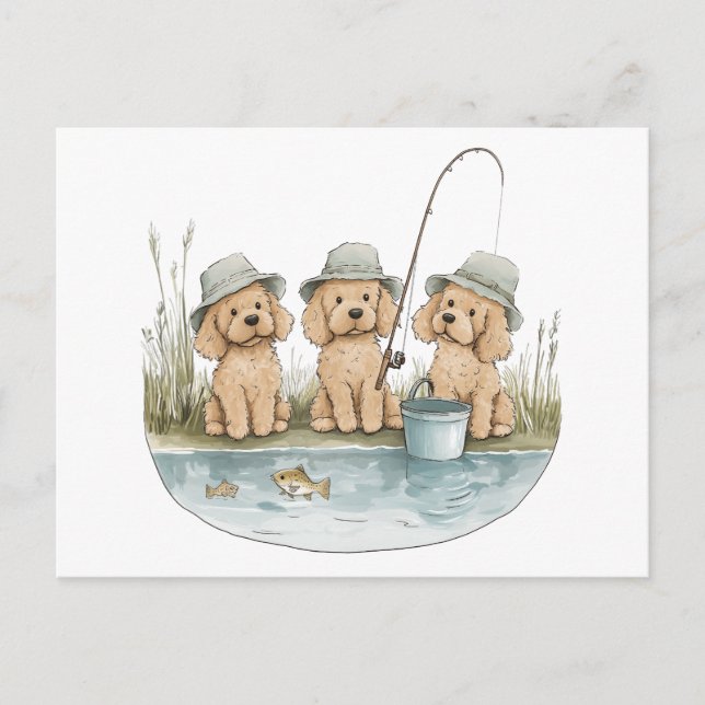 Goldendoodle Hundar Fishing Vykort (Framsida)