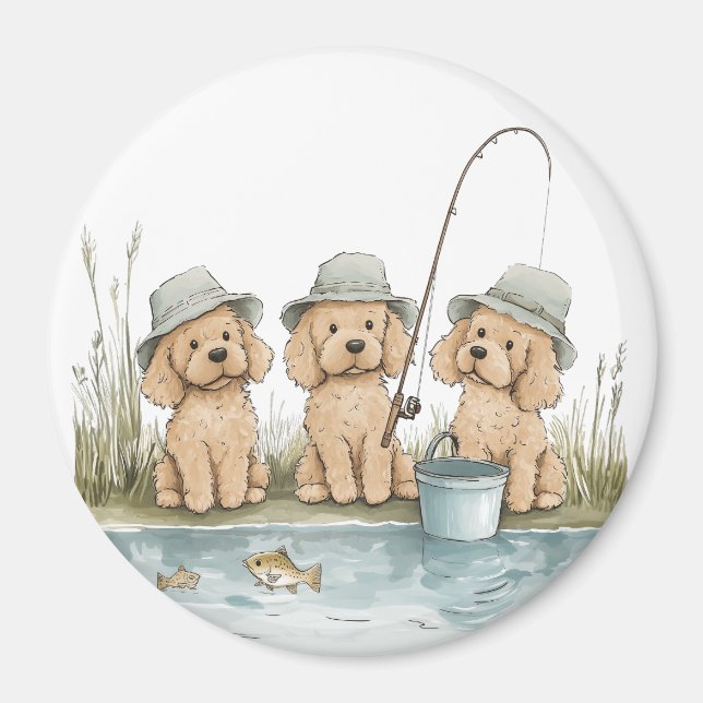 Goldendoodle Hundar Fiske Magnet (Framsidan)