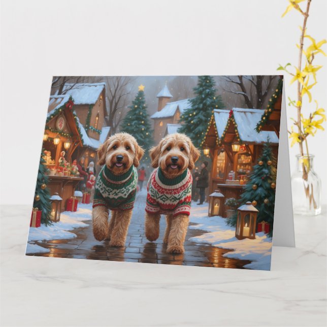Goldendoodle Hundar jul Snö Helgdag Kort (Gul blomma)