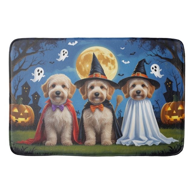 Goldendoodle Hundar Pumpkin Halloween Funny Badrumsmatta (Framsidan)