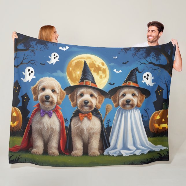 Goldendoodle Hundar Pumpkin Halloween Funny Fleecefilt (På plats)