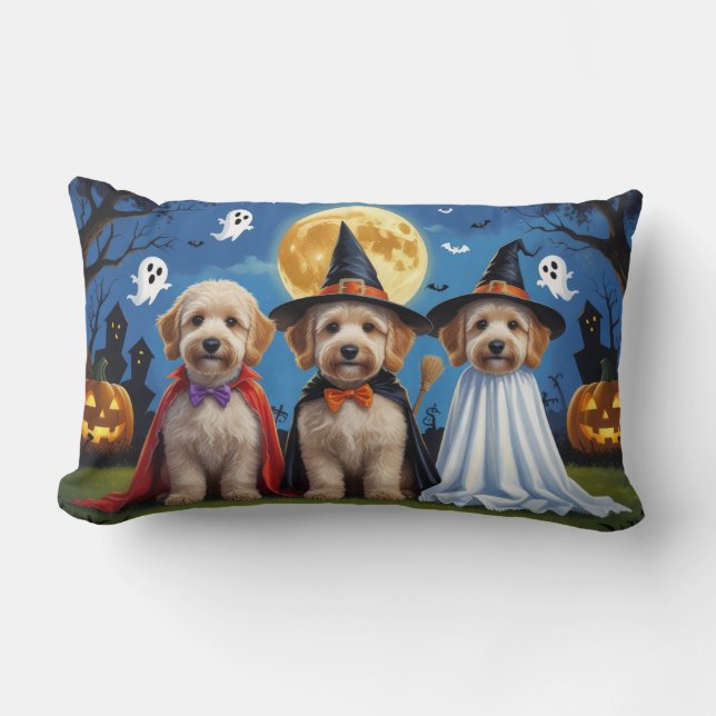 Goldendoodle Hundar Pumpkin Halloween Funny Lumbarkudde (Framsida)