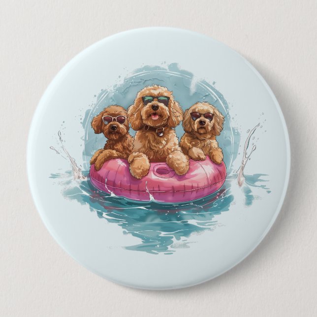 Goldendoodle Hundar, sommarananas Bassäng Flyter Knapp (Framsida)