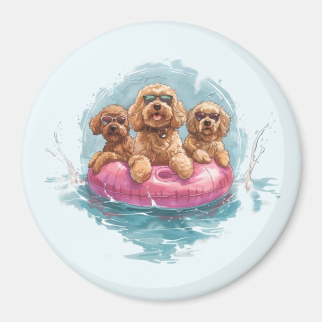 Goldendoodle Hundar, sommarananas Bassäng Flyter Magnet (Framsidan)