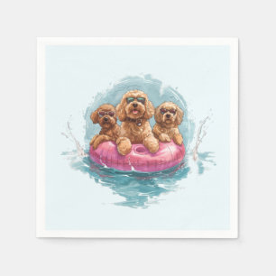 Goldendoodle Hundar, sommarananas Bassäng Flyter Pappersservett