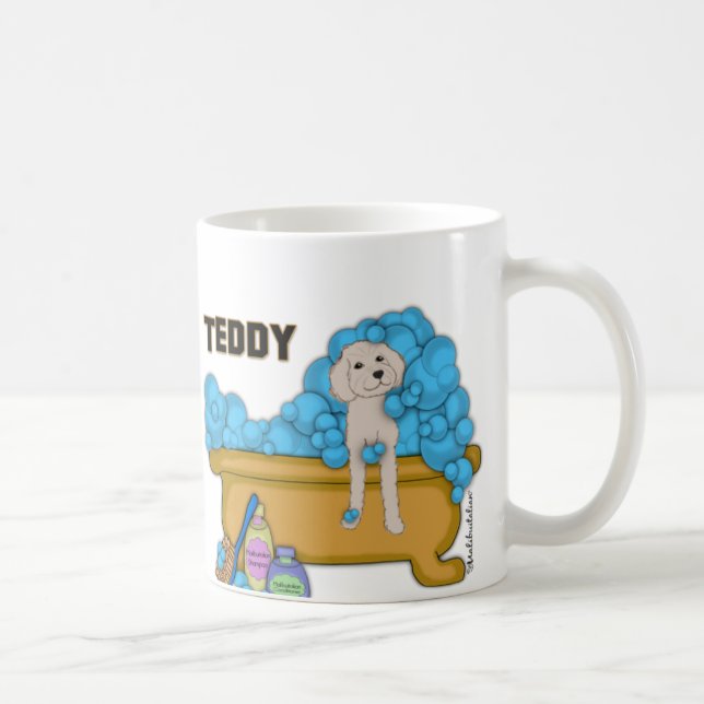 Goldendoodle i bad badar kaffemugg (Höger)