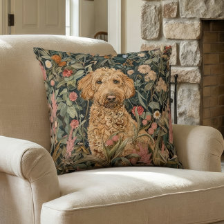 Goldendoodle i en William Morris Stil Garden Kudde