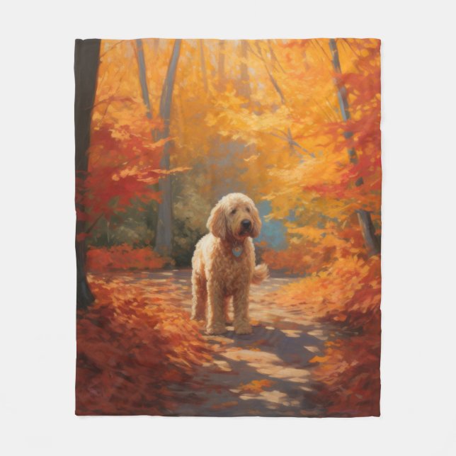 Goldendoodle i Höst löv Fall Inspire Fleecefilt (Framsidan)