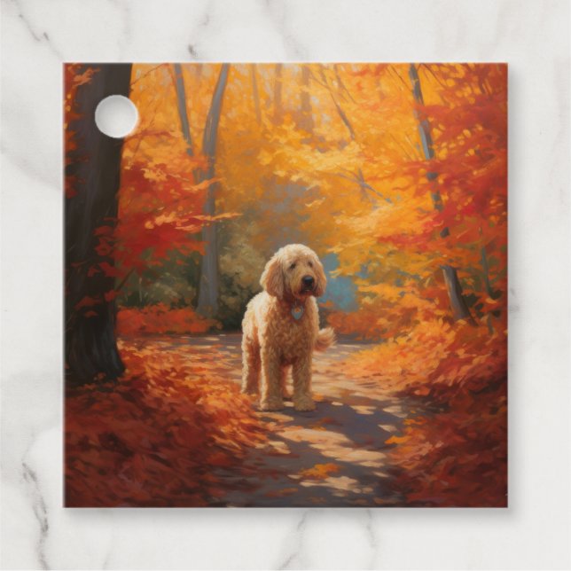 Goldendoodle i Höst löv Fall Inspire Gåvor Etiketter (Framsida)