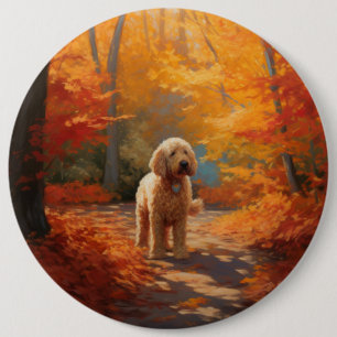 Goldendoodle i Höst löv Fall Inspire Knapp