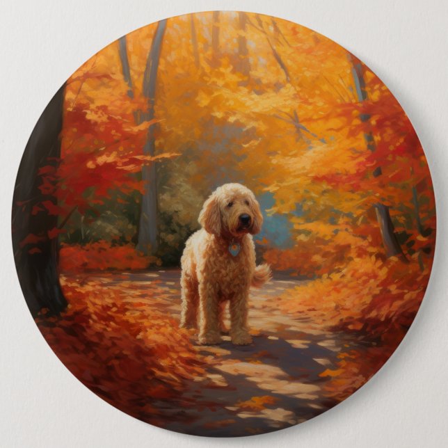 Goldendoodle i Höst löv Fall Inspire Knapp (Framsida)