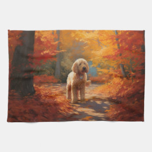 Goldendoodle i Höst löv Fall Inspire Kökshandduk