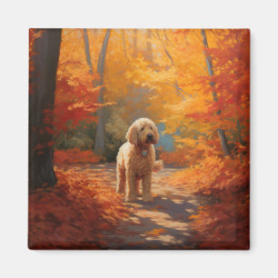 Goldendoodle i Höst löv Fall Inspire Magnet
