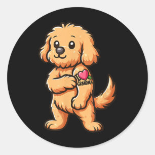 Goldendoodle I Kärlek Grandma Rolig hund Tattoo Runt Klistermärke