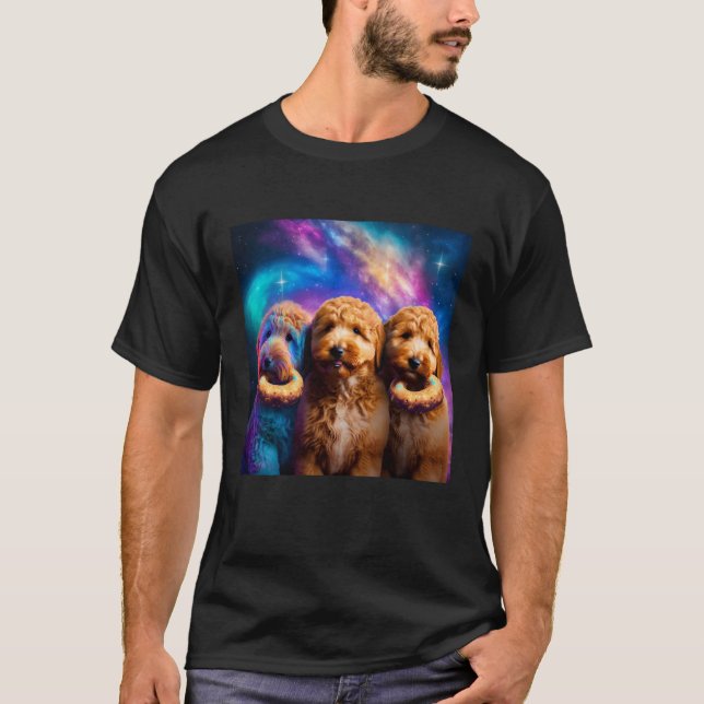 Goldendoodle i rymden med munkar söt Doodle pojkar T Shirt (Framsida)