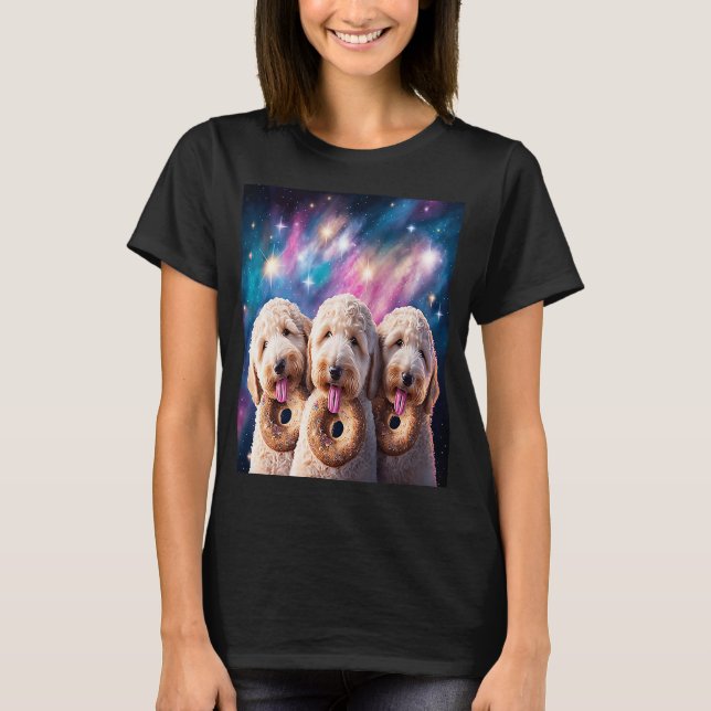 Goldendoodle in space with Donuts Cute Doodle Boys T Shirt (Framsida)