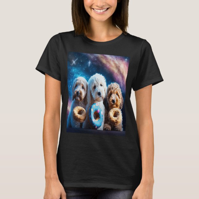 Goldendoodle in space with Donuts Cute Doodle Boys T Shirt (Framsida)