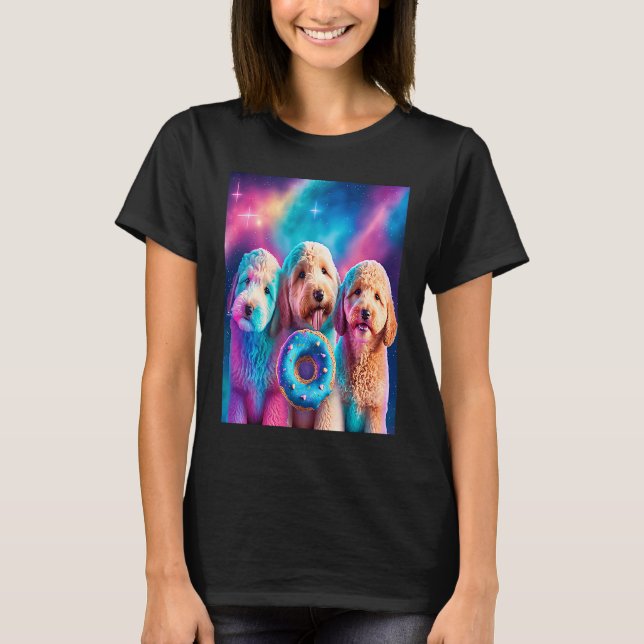 Goldendoodle in space with Donuts Cute Doodle Boys T Shirt (Framsida)