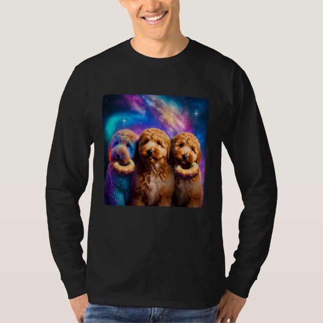 Goldendoodle In Space With Donuts Cute Doodle Boys T Shirt (Framsida)